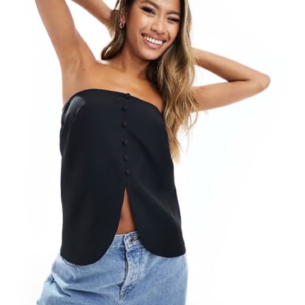 Women’s ASOS Black Bandeau Vest Tube Top with buttons Size 4 NWOT